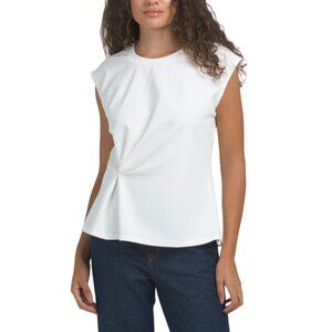 MODERN WORKS Ivory Scuba Ponte Cap Sleeve Crew Neck Top